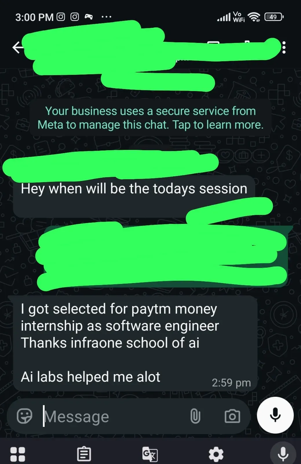 infraone whatsapp review image